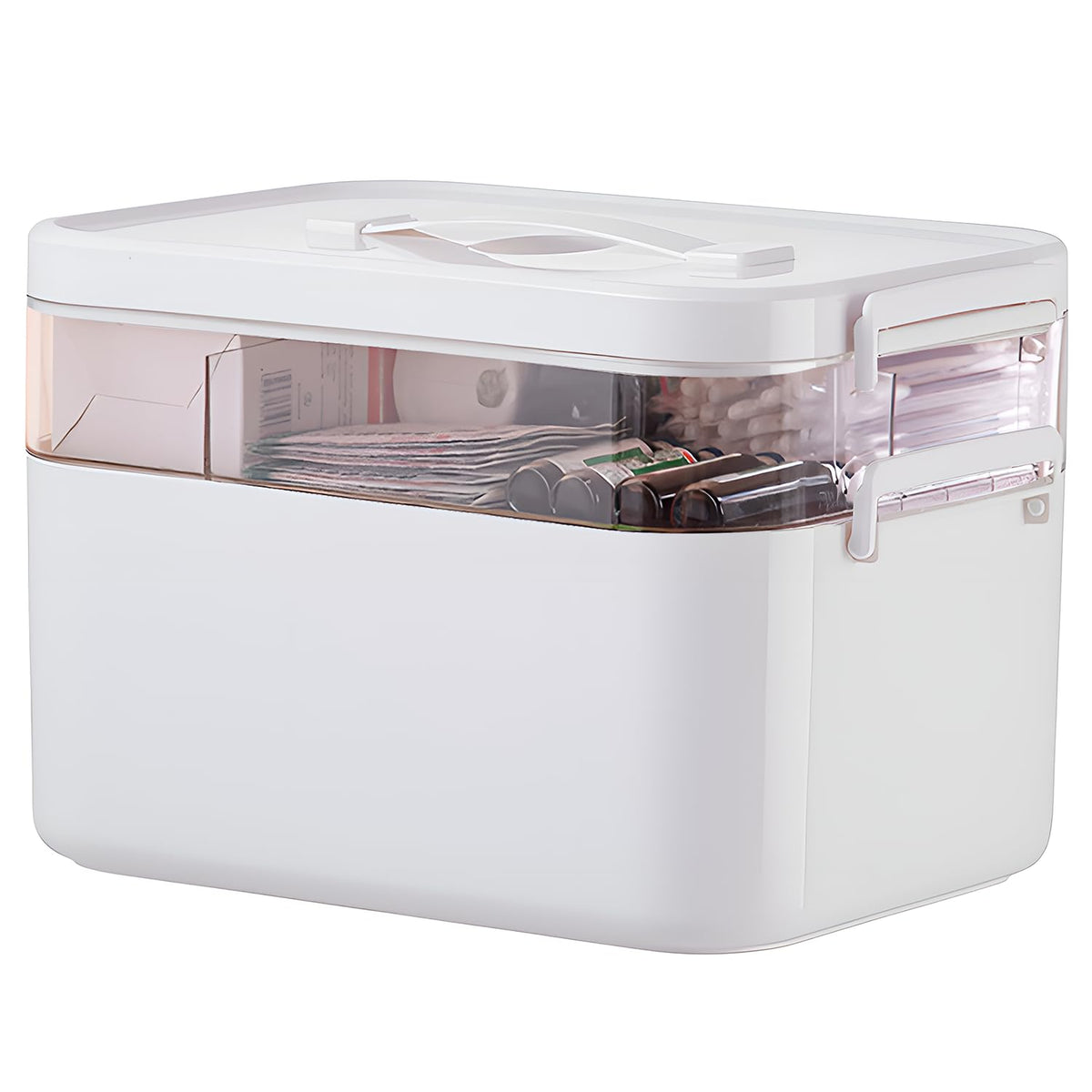 Accmuzzy Medicine Storage Box,2-Layer Multi Grid First Aid Box,Lockable Medicine Box Medication Case,Portable Organiser Large Medical Storage Box For
