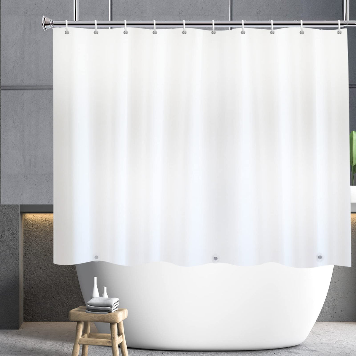 YISURE Short Shower Curtain Liner 180x150cm, White PEVA Shorter Length Shower Curtain with Magnetic Bottom Mold Resistant, Plastic Hooks, Width 70 x