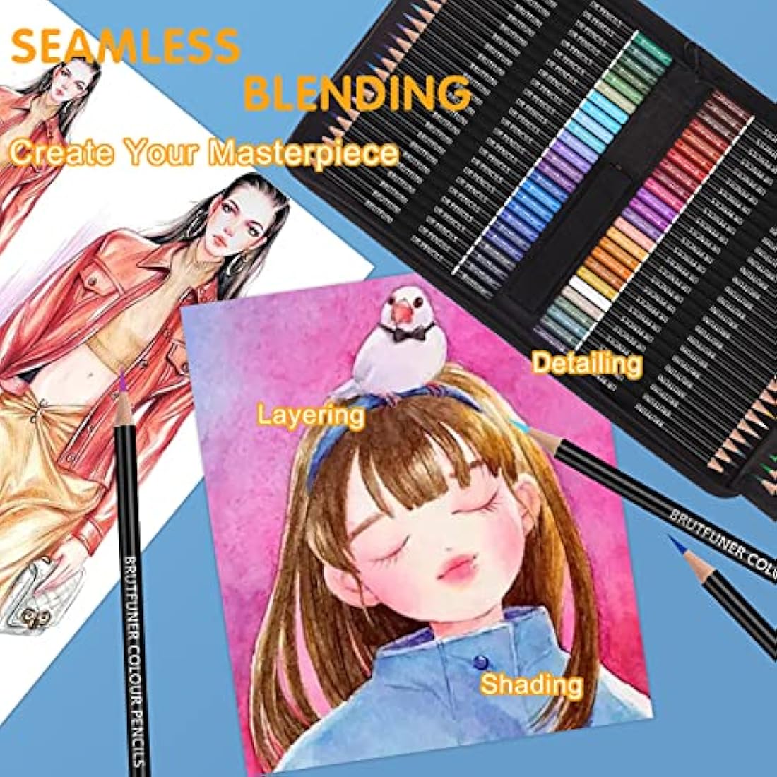 Melifluo 72 Colouring Pencils Set with Black Portable Zipper Bag. Professional Coloured Pencils Perfect for Adult and Artists Sketching, Shading and Doodling