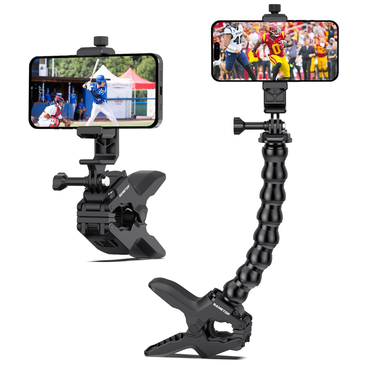 Sametop Phone Holder Clamp Mount Gooseneck Clip Cell Phone Stand for Desk Pole Compatible with iPhone 16 15 14 Pro Max Plus 13 12 11 SE XS XR X 8 7 6