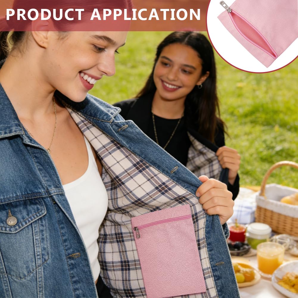 BENECREAT 3 Pack Canvas Sew-in Side Pocket with Zipper 8.66x5.91 Inch/ 22x15cm Hidden Security Pocket for Jackets Coats and Clothing, Pink
