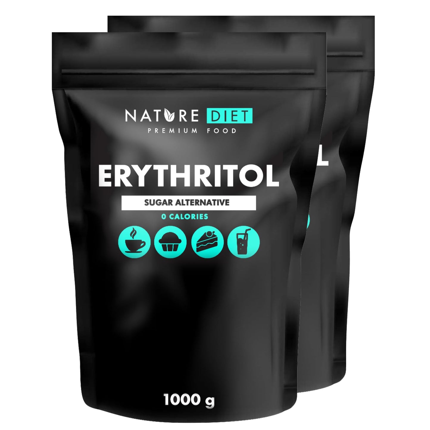 Nature Diet - Erythritol 2 x 1000 g Natural Sweetener Zero Calories Sugar Replacement Sugar Substitute