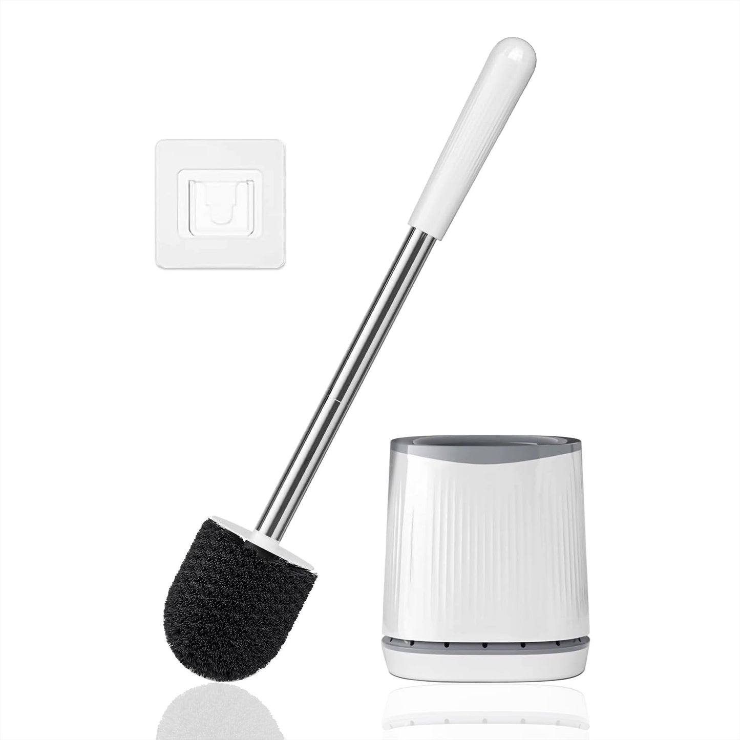 HiWODO Toilet Brush Holder,Wall-Mounted & Free-Standing Toilet Brushes & Holders,Deep Hygienic Toilet Cleaner Brush Set with Long Rubber Handle for