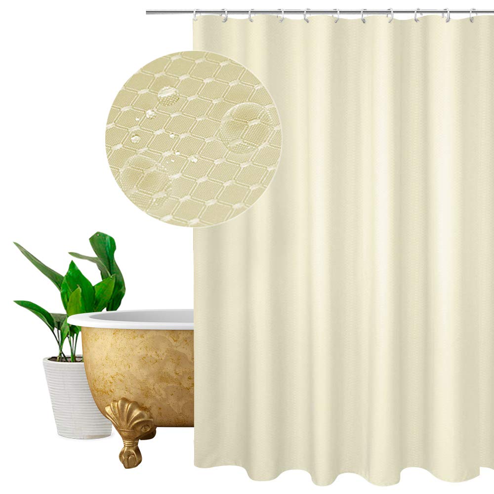EurCross Shower Curtain Beige, Plain Design Waffle Checked Polyester Shower Curtain for bathroom Mildew Resistant Heavy Duty with 12 Hooks, Standard