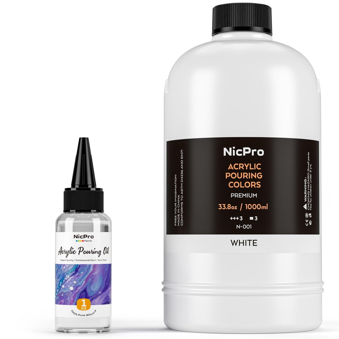 Nicpro Titanium White Color Acrylic Pour Paint, 33.8 Ounce Pre-Mixed Pouring Paint Supplies with Silicone Pour Oil & Gloves for Canvas, Rock, Wood
