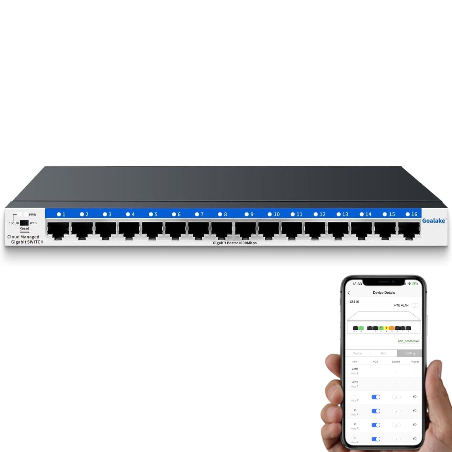 16-Port Gigabit Switch,Easy Smart Managed,Plug & Play,Desktop/Wall-Mount,Sturdy Metal,Home Network Hub,Office Ethernet Splitter,Silent