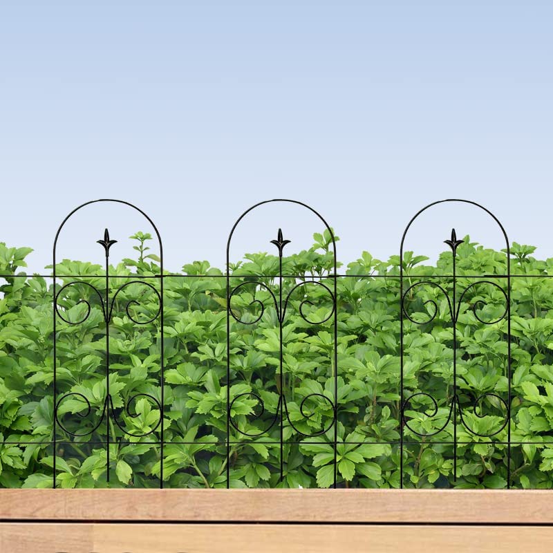 Thealyn Metal Decorative Garden Fence Border 82cm.H x 6.1m.W Rustproof Wrought Iron Fence Panels for Flower Bed, Trees, Animal Barrier