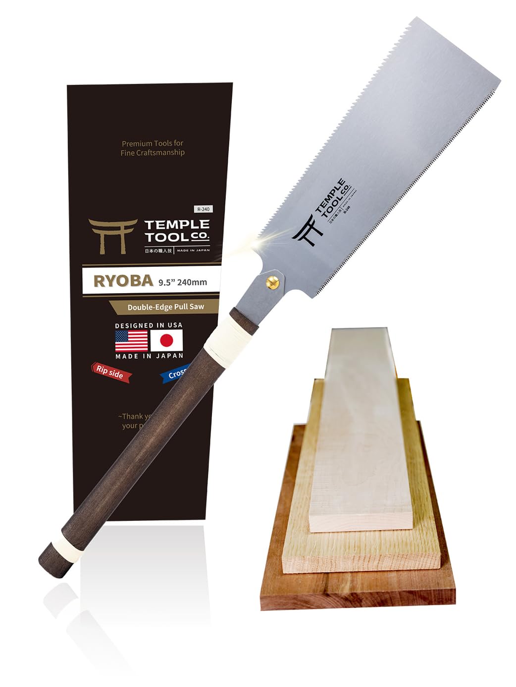 Temple Tool Co. Ryoba Japanese Hand Saw 9.5mm Pull and Cross Section Wood Saw for Dovetail Cones Carpentry Cutting Boards Length and Width