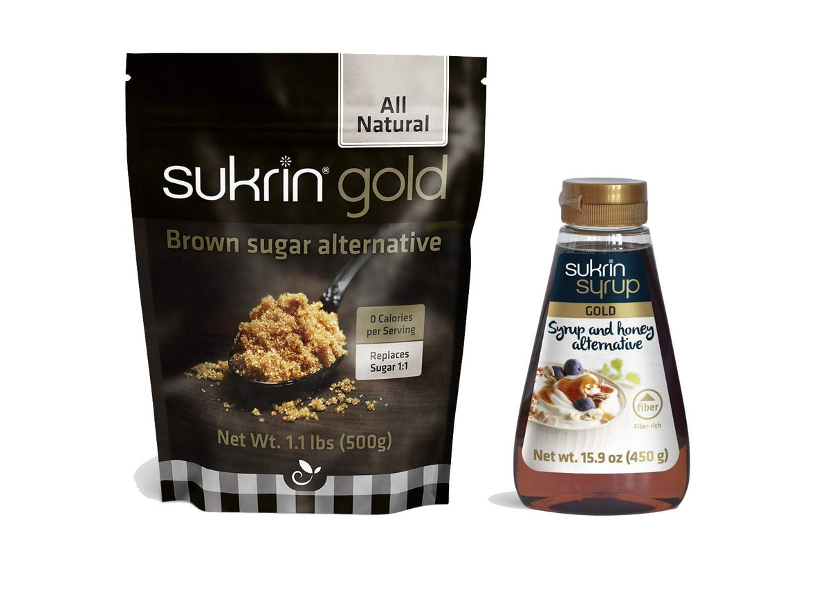 Sukrin Gold Bundle - Sukrin Gold 500g Brown Sugar, Sukrin Syrup Gold 450g Alternative Sweeteners