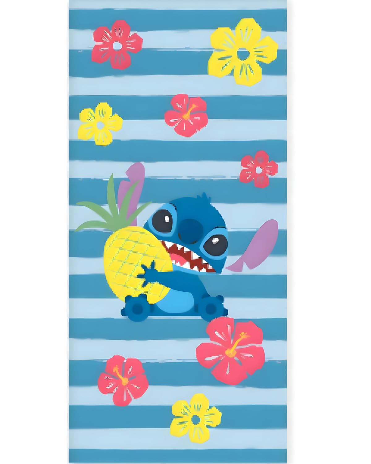 BrandMac Disney Stitch Beach & Bath Towel 70x140cm, 100% Cotton | Soft & Absorbent Kids Bath & Swim Towel | ?Stitch? Blue Fun Hawaiian Design | Ideal