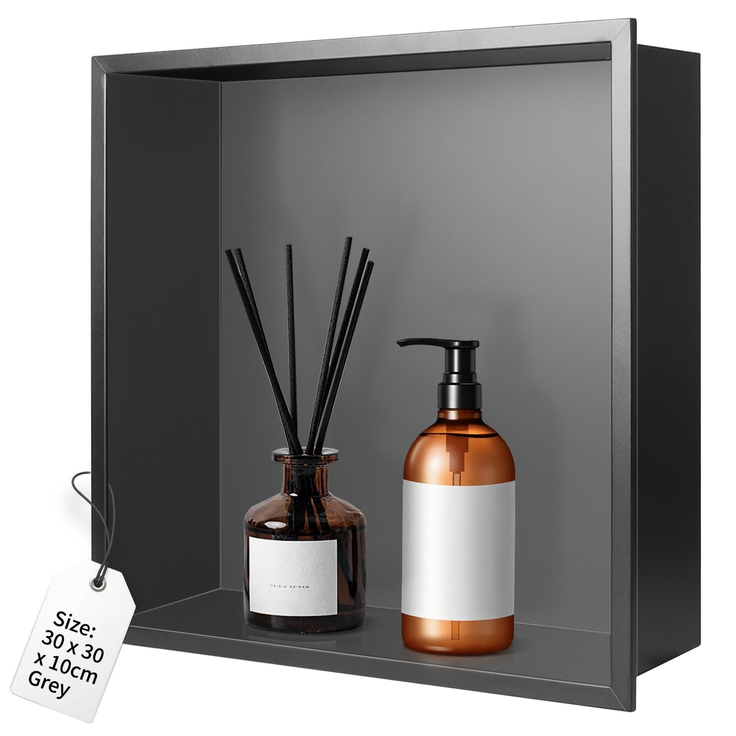 DBREAKS Wall Recess Shower Stainless Steel, 30 x 30 x 10 cm Shower Ench, Grey Shower Niche Embedded Storage, Wall Niche Storage for Bathroom, Wall