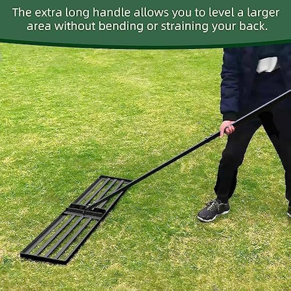 Byhagern Lawn Leveling Rake 114×25cm - Heavy Duty Lawn Leveller - stainless steel pole with a handle for less effort Lawn Lute, Levelawn Tool for Garden, Golf Course, Farm, Backyard