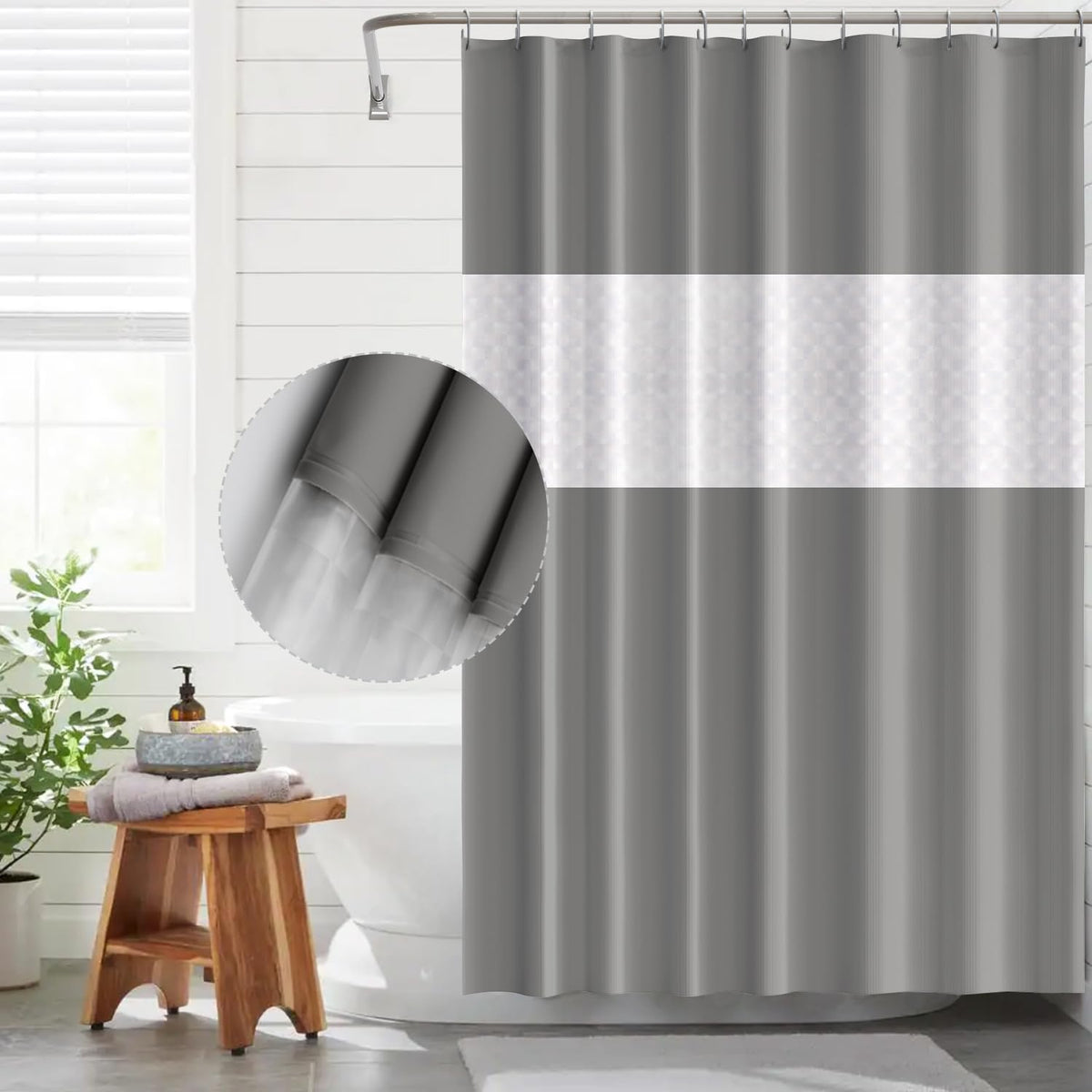 Funria Shower Curtain Bathroom Curtains Waterproof Mildew Resistant Mold Resistant Bath Curtains with Hooks Bathroom Accessories 180 X 200 CM Spliced