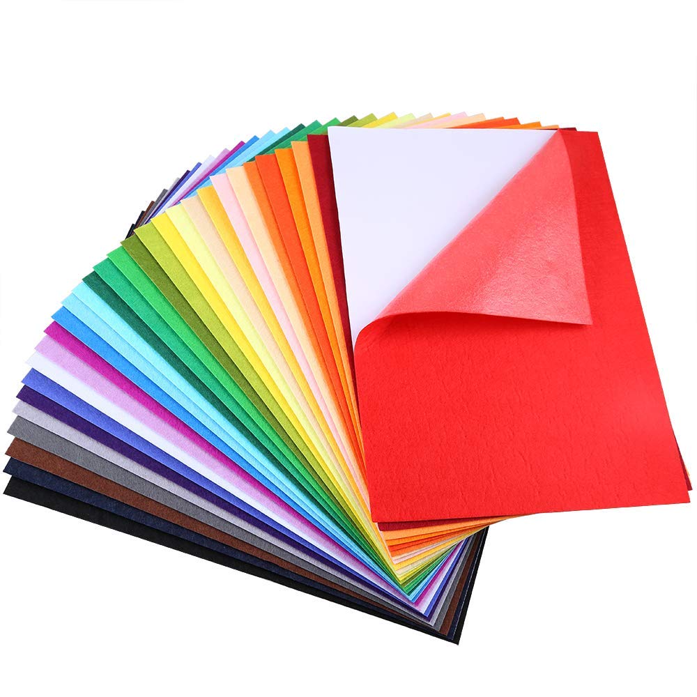 Caydo 30 Pieces 30 Colors Adhesive Back Felt Sheets Fabric Sticky Back Sheets, 21 cm x 30 cm(A4 Size), Self-Adhesive, Multi-Purpose for Art and Craft