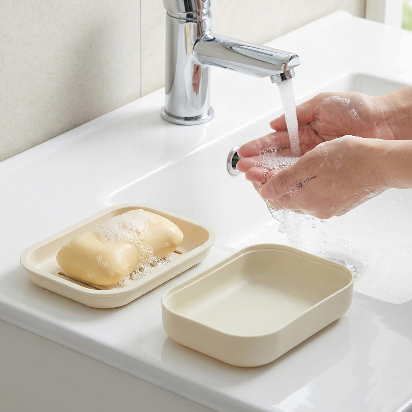 2PCS Soap Dish, Soap Dish for Shower, Double Soap Dish with Drainage, Anti-Slip and PortableSoap Holder for Bathroom, Kitchen Sponges