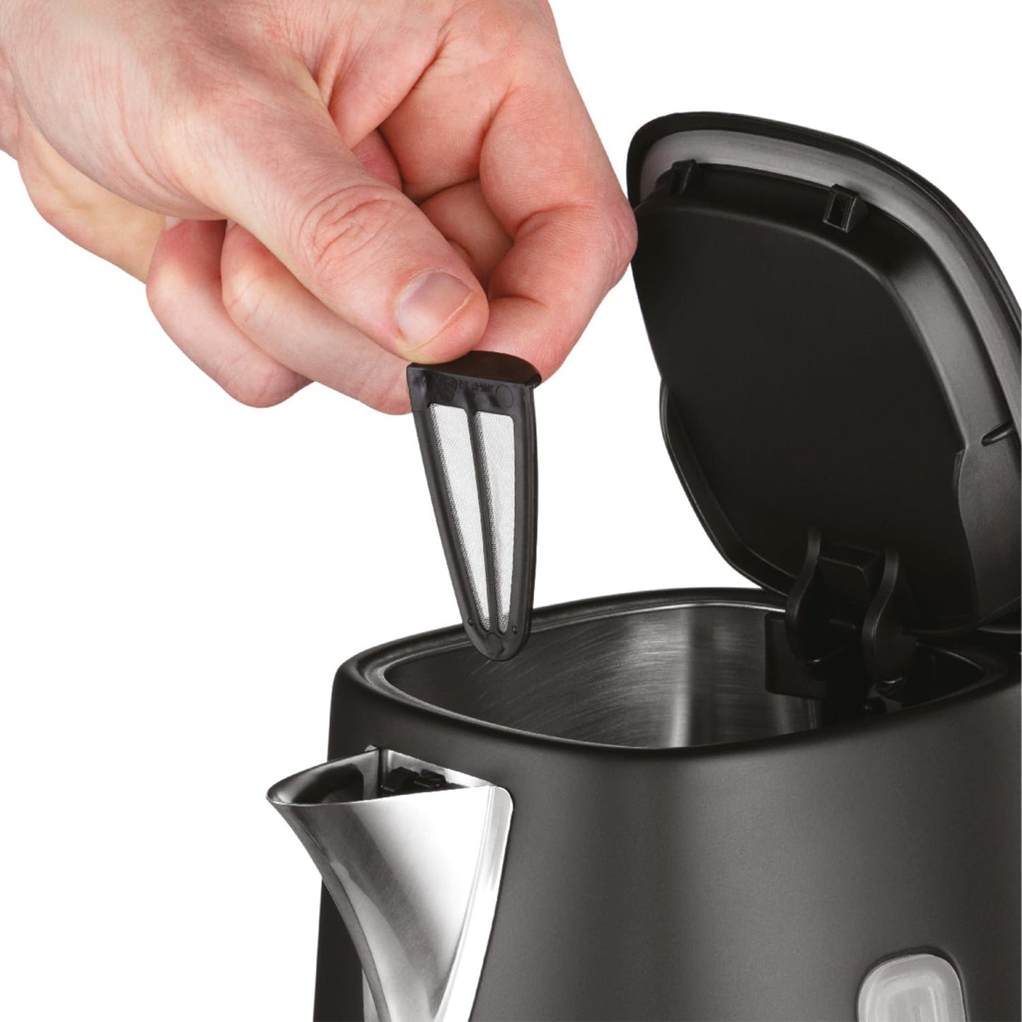 Russell Hobbs Electric Kettle (1.7L, Stainless steel with matte design, Rapid boil, Removable anti-scale filter, Water level indicator, Perfect pour,