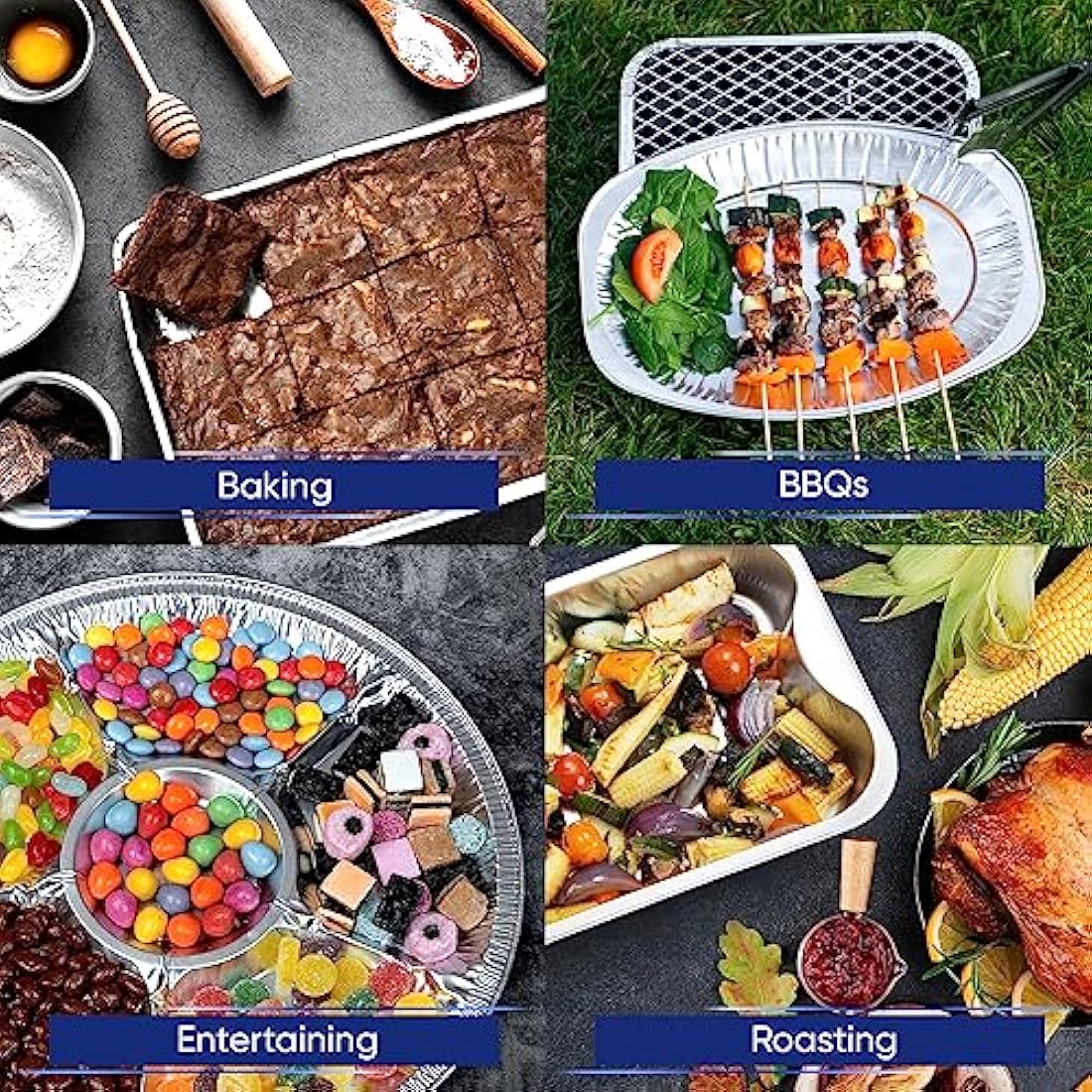 Coppice Aluminium Foil Tray for Baking, BBQ, Roasting, Grilling & Food Storage | 32cm x 20cm x 3cm | Freezer, Microwave, Air Fryer & Oven Safe (40 Trays)
