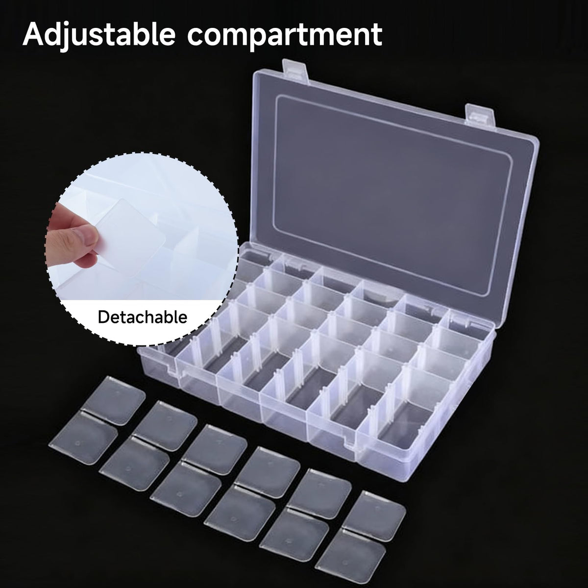 2 Pack 36 Grids Organiser Storage Box, Plastic Clear Stackable Container, Fishing Tackle Box, Craft Storage Boxes with Adjustable Dividers for Beads