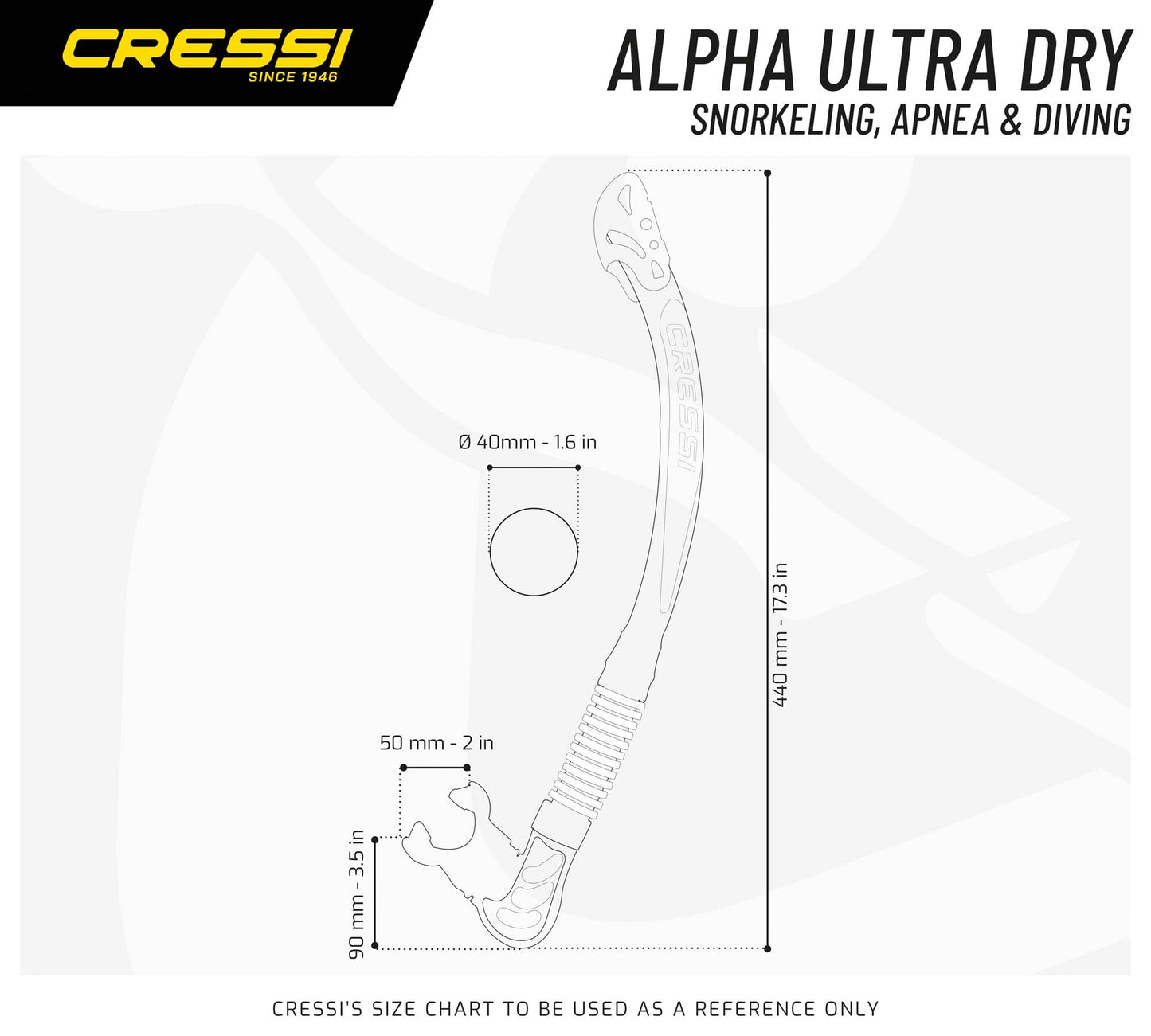 Cressi Alpha Ultra Dry Diving Snorkel - Black/Yellow