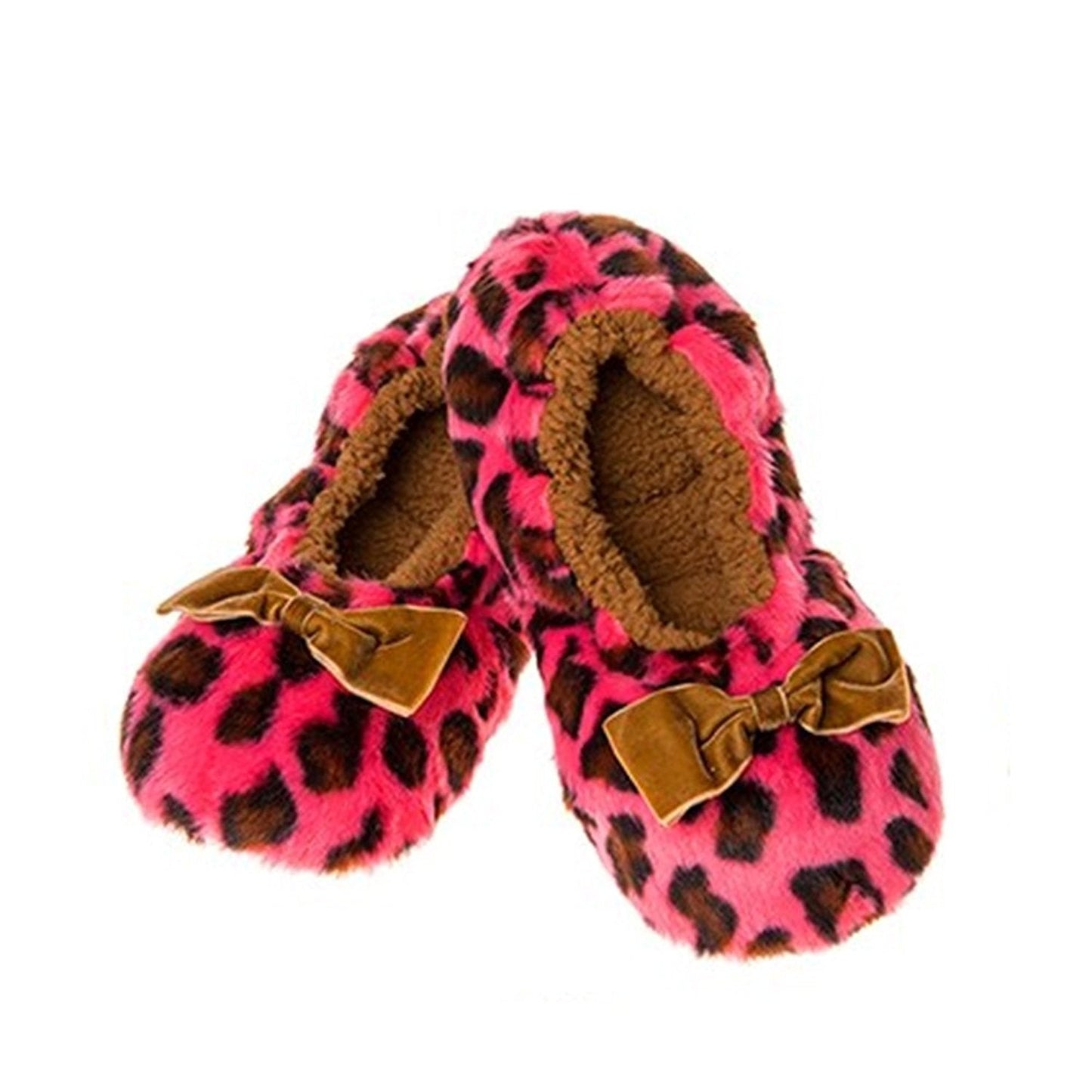Deep Dusky Pink Soft Plush Animal Leopard Print Snoozies Fluffy Slippers (Large UK 6-7)