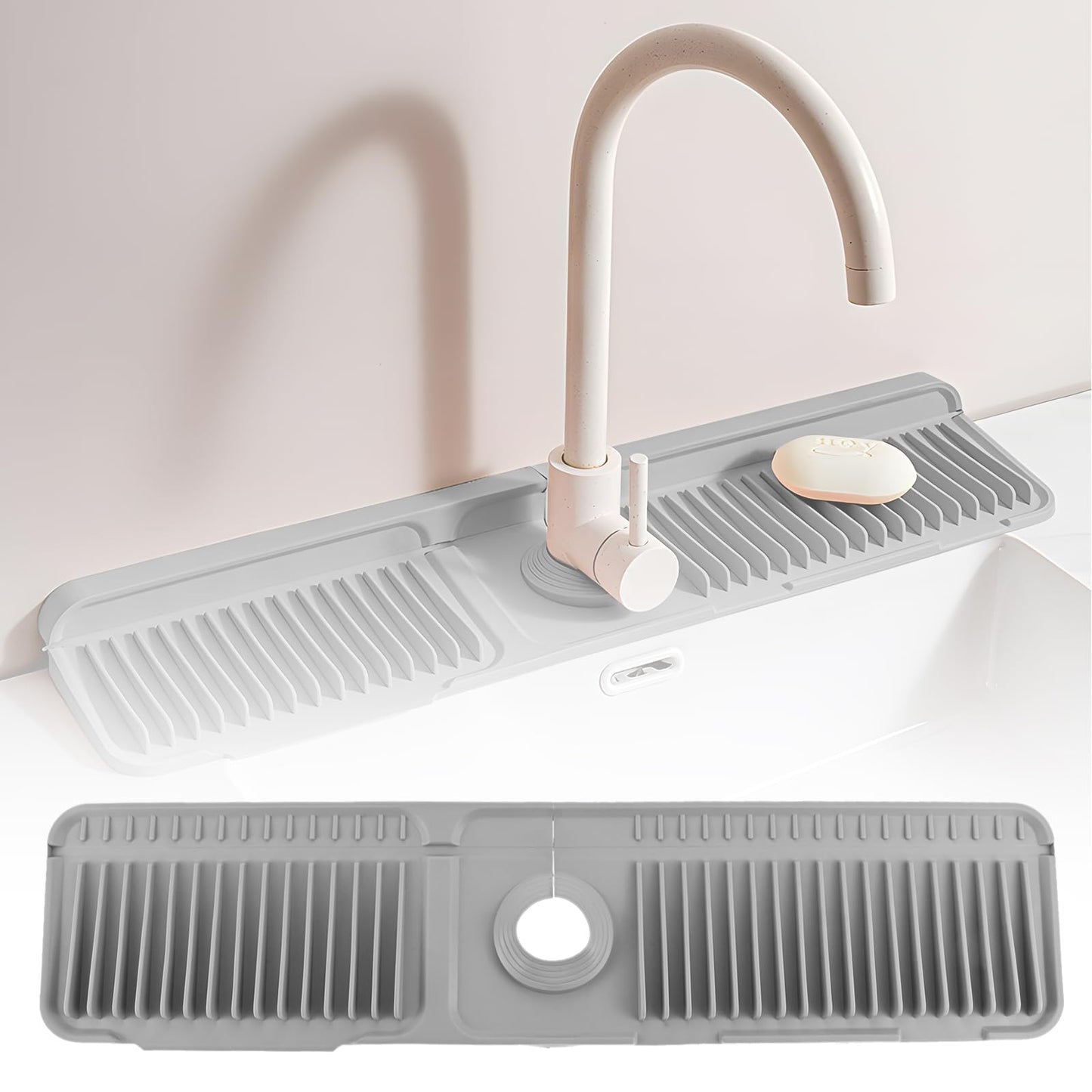 Dophee Kitchen Sink Splash Guard Silicone Faucet Mat Handle Drip Catcher Tray Behind Faucet with Soap Dispenser Hole Water Clear Gadgets for Sink