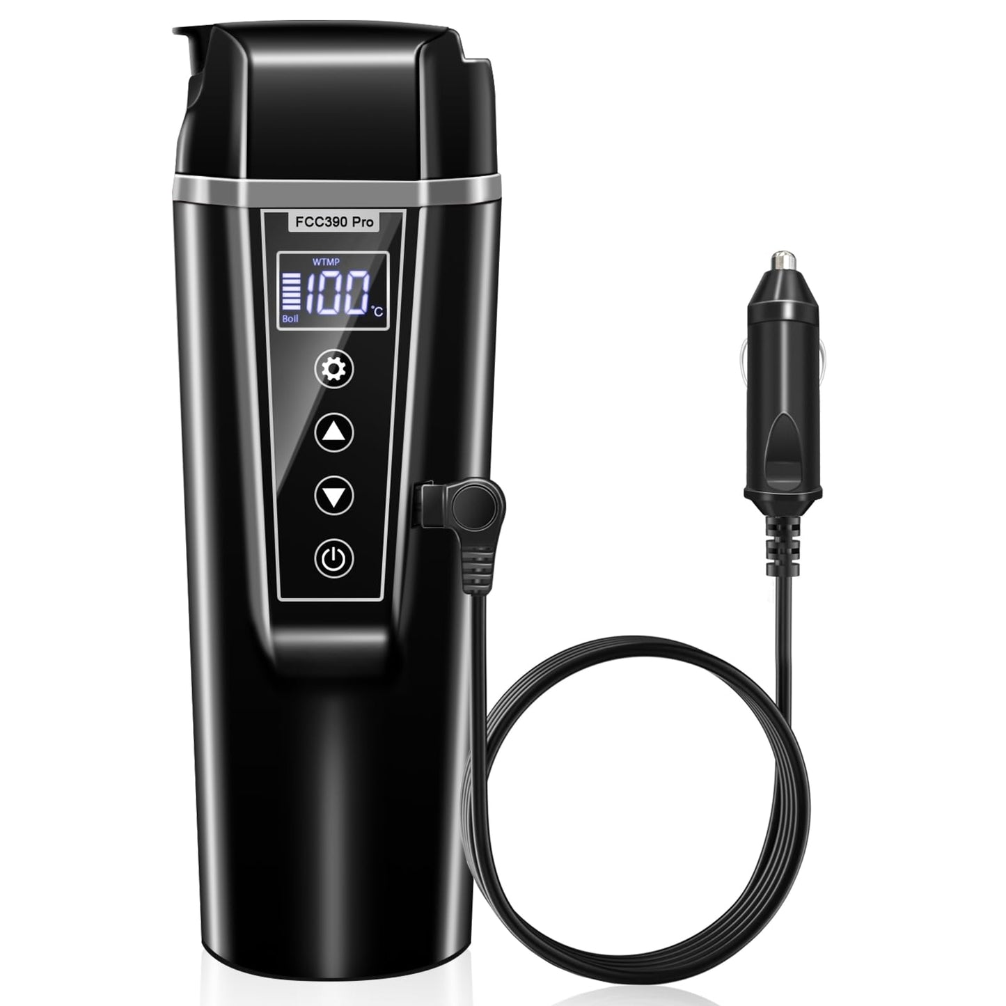 GRACEALL 400ml Car Electric Kettle, 12V/24V Portable Travel Kettle for Truck, Road Trip Thermos with Temperature Display and Keep Warm, Steel Liner