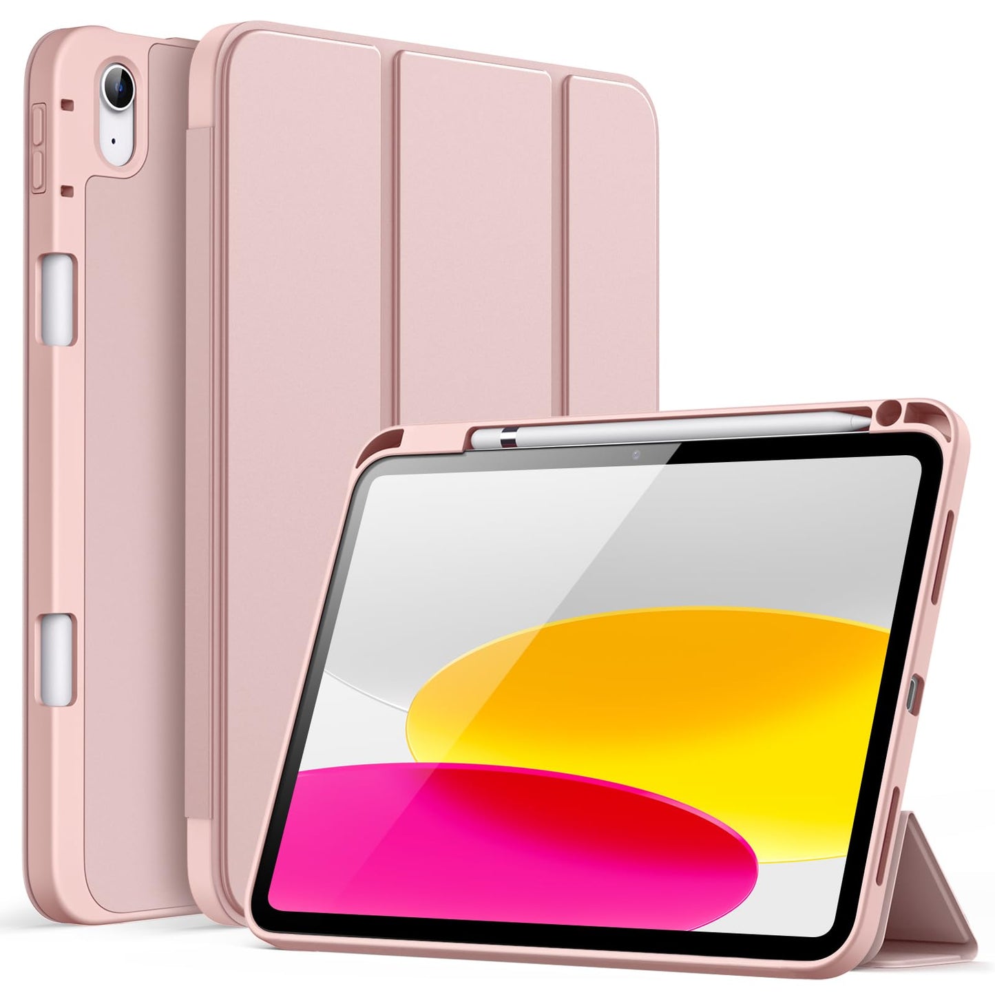 JETech Case for iPad (A16) 11th/10th Generation (2025/2022) with Pencil Holder, Slim Tablet Cover with Soft TPU Back, Auto Wake/Sleep (Rose Gold)