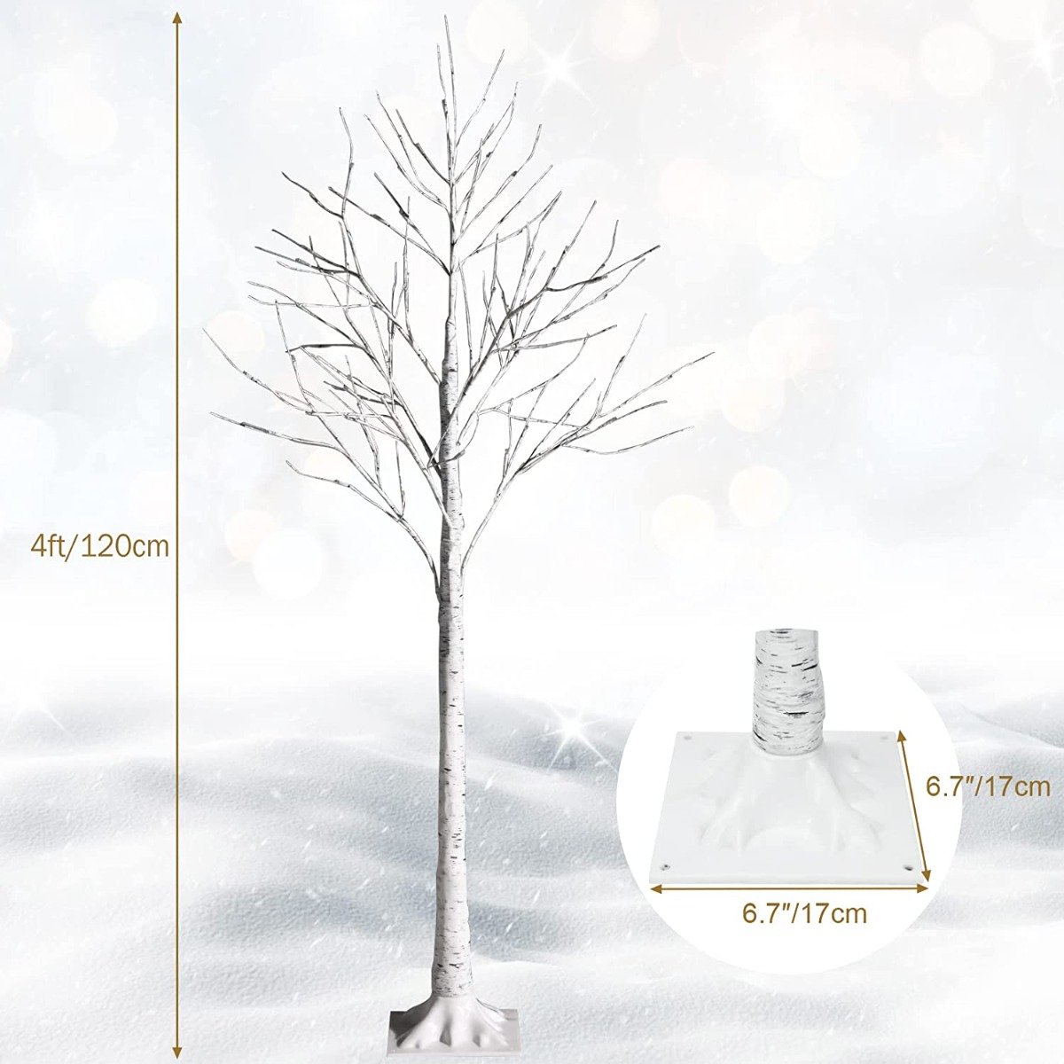 Silver Christmas Twig Tree with Warm White LED Lights for Indoor Decoration