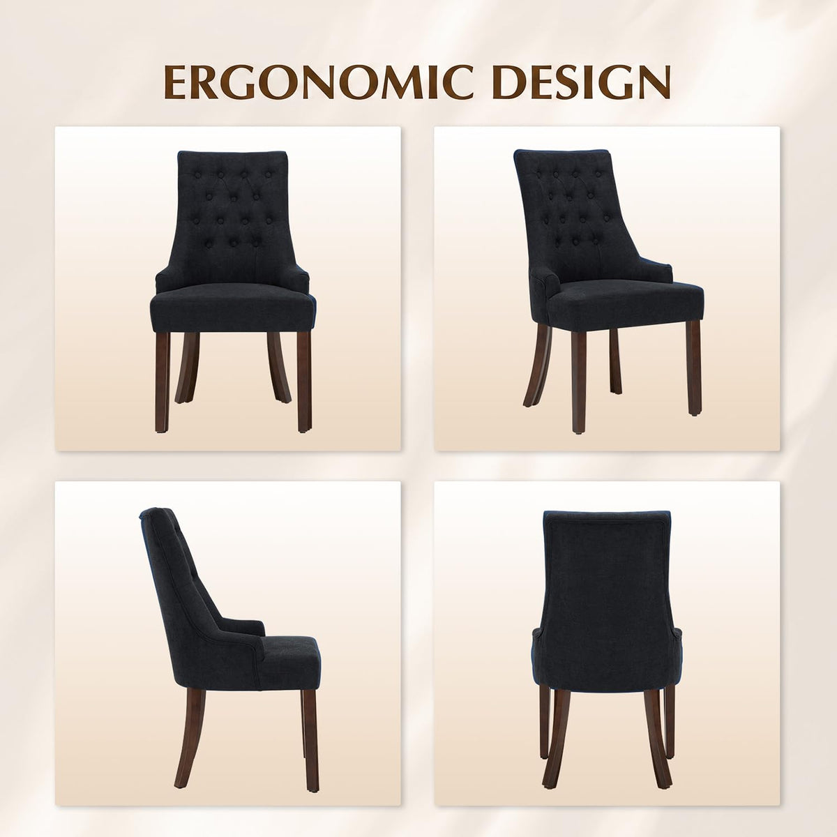 MALOL Upholstered Dining Chairs Set of 4, Wingback Dining Room Chairs with Tufted Button, High Back Kitchen Chairs with Solid Wood Legs