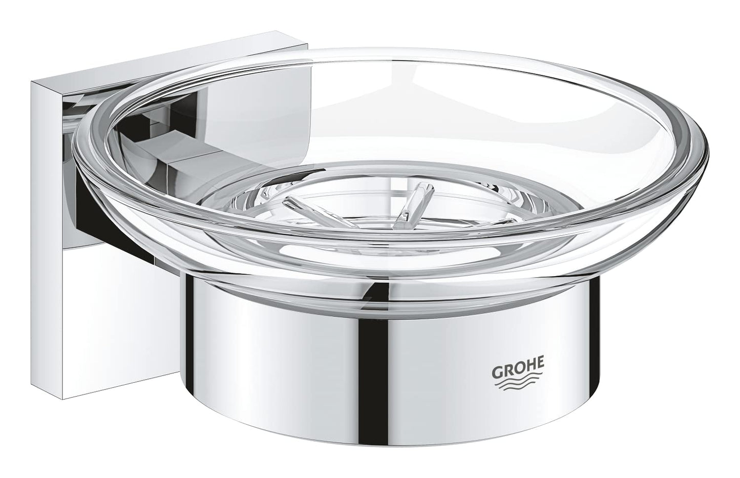 GROHE Start Cube Soap Dish with Holder (Material: Glass and Metal, Wall Mounted, Concealed Fastening, with Screws and Dowels), Size 125mm, Extra Easy