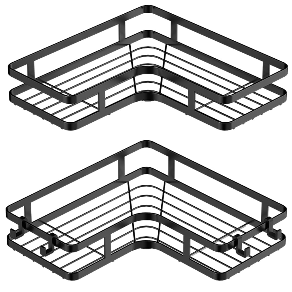 Corner Shower Shelves,Shower Shelves no Drilling,2 Pack Shower Corner Caddy,Stainless Steel Shower Caddy Corner Shelf with 4 Hooks for Bathroom