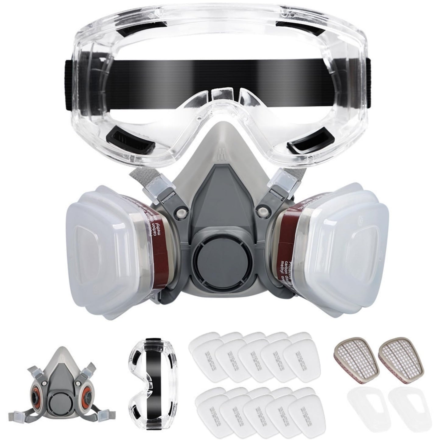 Fuutuu Professional Reusable Half Face Respirator Mask ? Gas & Dust Proof Cover with 20 Filters ? Adjustable Safety Goggles for Painting Welding