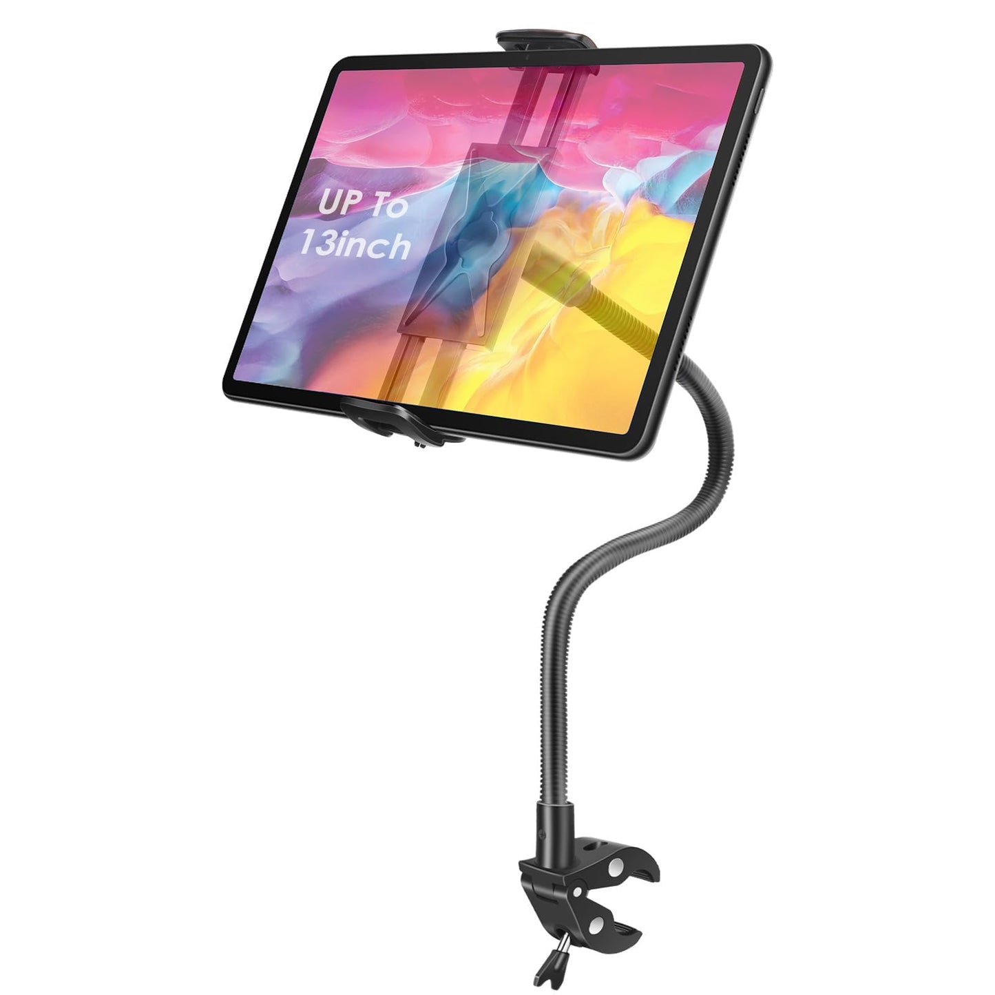 EEEKit Gooseneck Bike Tablet Holder Mount, Bike Handlebar Mount Clamp for Stationary Bicycle, Treadmill, Microphone Stand, for 4.7-13" Devices