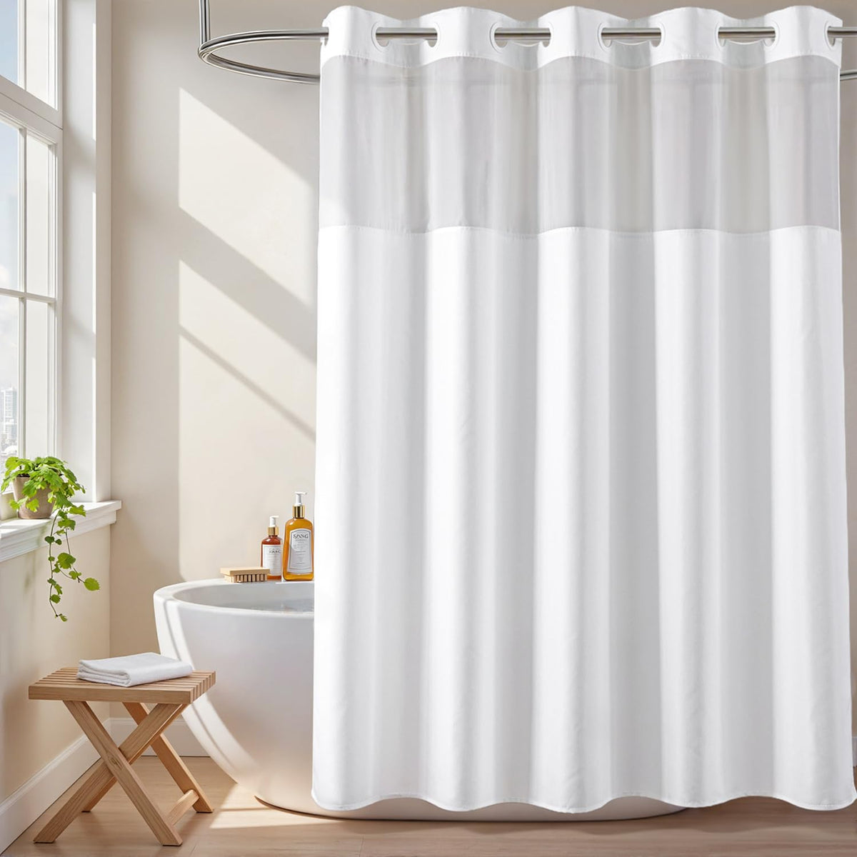 River Dream Hotel Grade No Hooks Needed Shower Curtain or Liner, Machine Washable (Polyester, 71" x 74")
