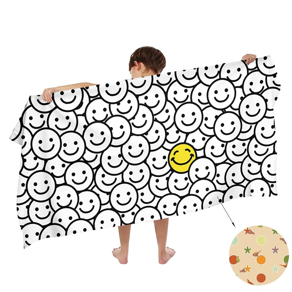 Ulticool Microfibre Children's Towel 140 x 70 cm - Smiley Dinosaur - Lightweight Travel Towel Quick-Drying Bath Towel Beach Towel Microfibre - Travel