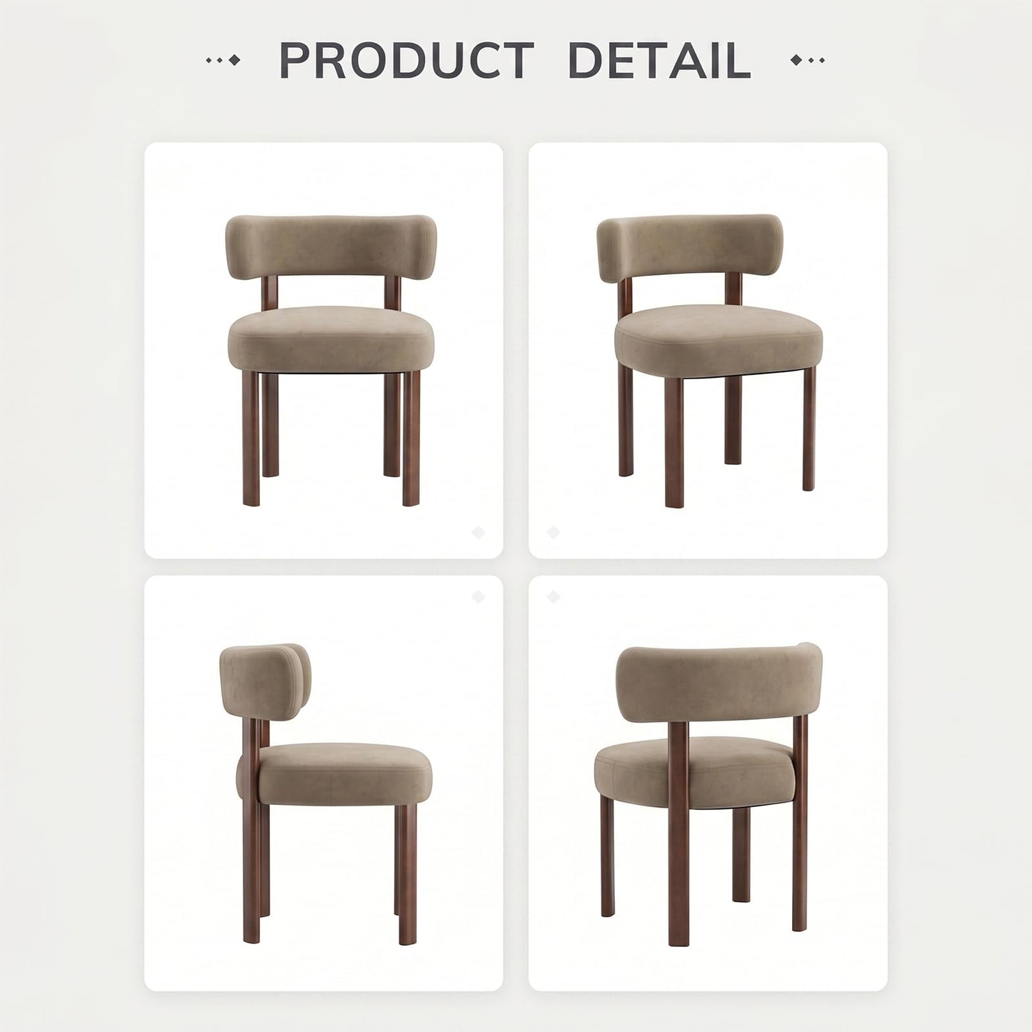 COLAMY Wooden Dining Chairs Set of 4, Velvet Fabric Chairs for Dining Room with Open Curved Backrest and Thick Seat Cushion