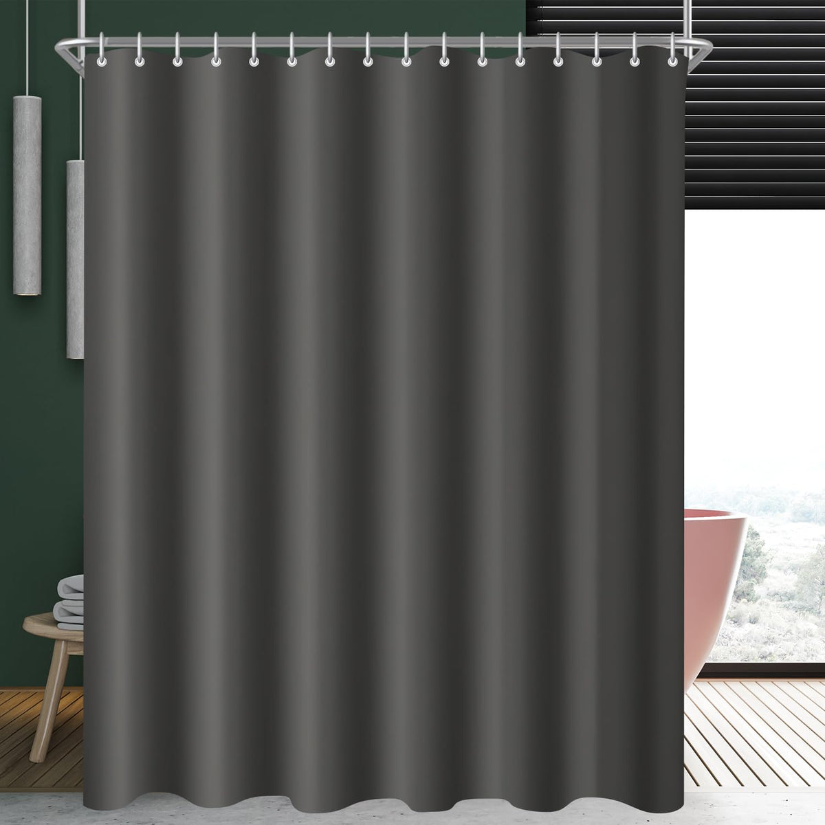 Lerores Shower Curtain, 300 x 200 cm, Dark Grey, Weighted Hem, Anti-Mould Textile, Water-Repellent, Washable Polyester Fabric Bath Curtains for