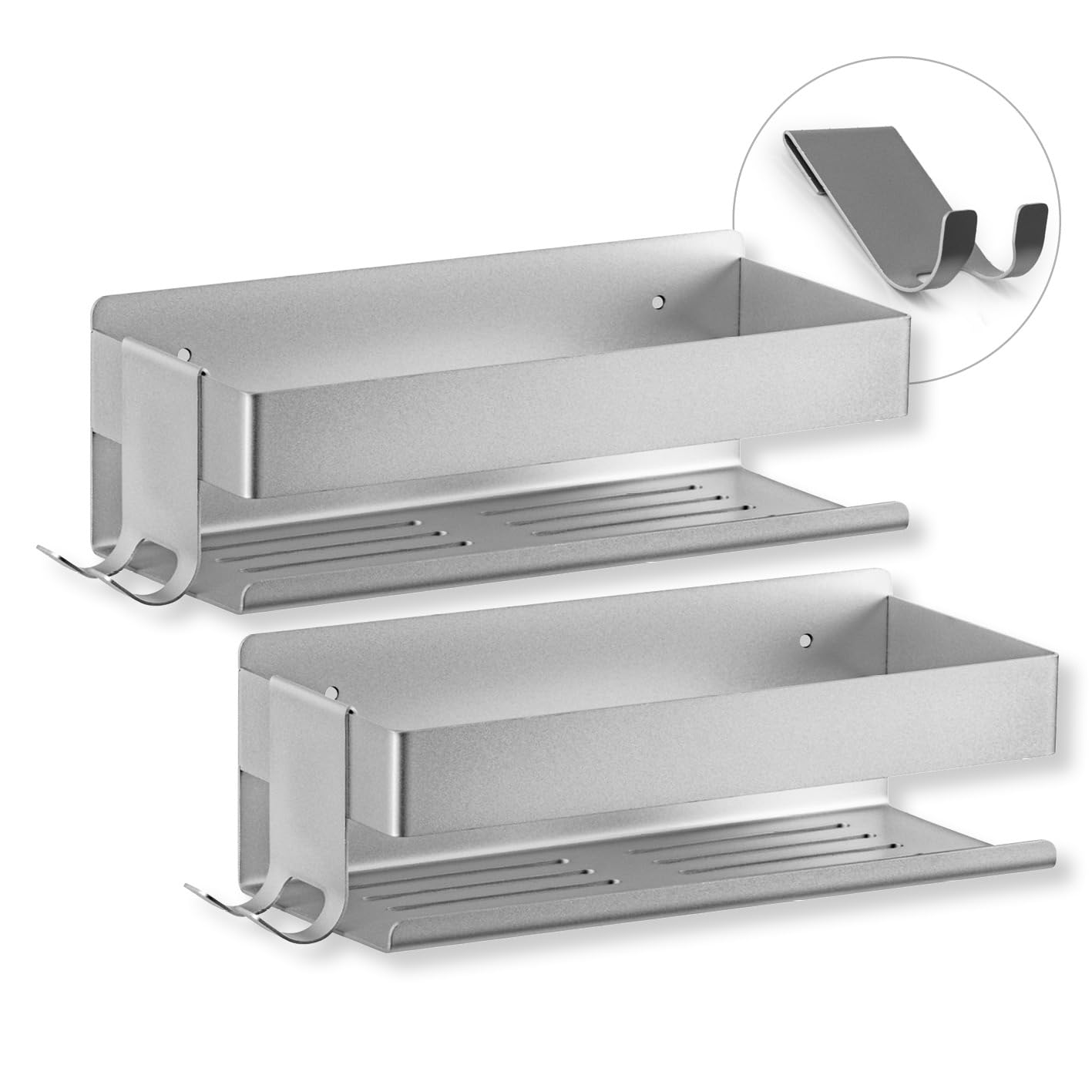 BENKSTEIN Shower Shelf Set of 2 | Shower Shelf - for Gluing or Drilling | Shower Basket for Hanging - No Drilling Required | Shower Gel & Shampoo