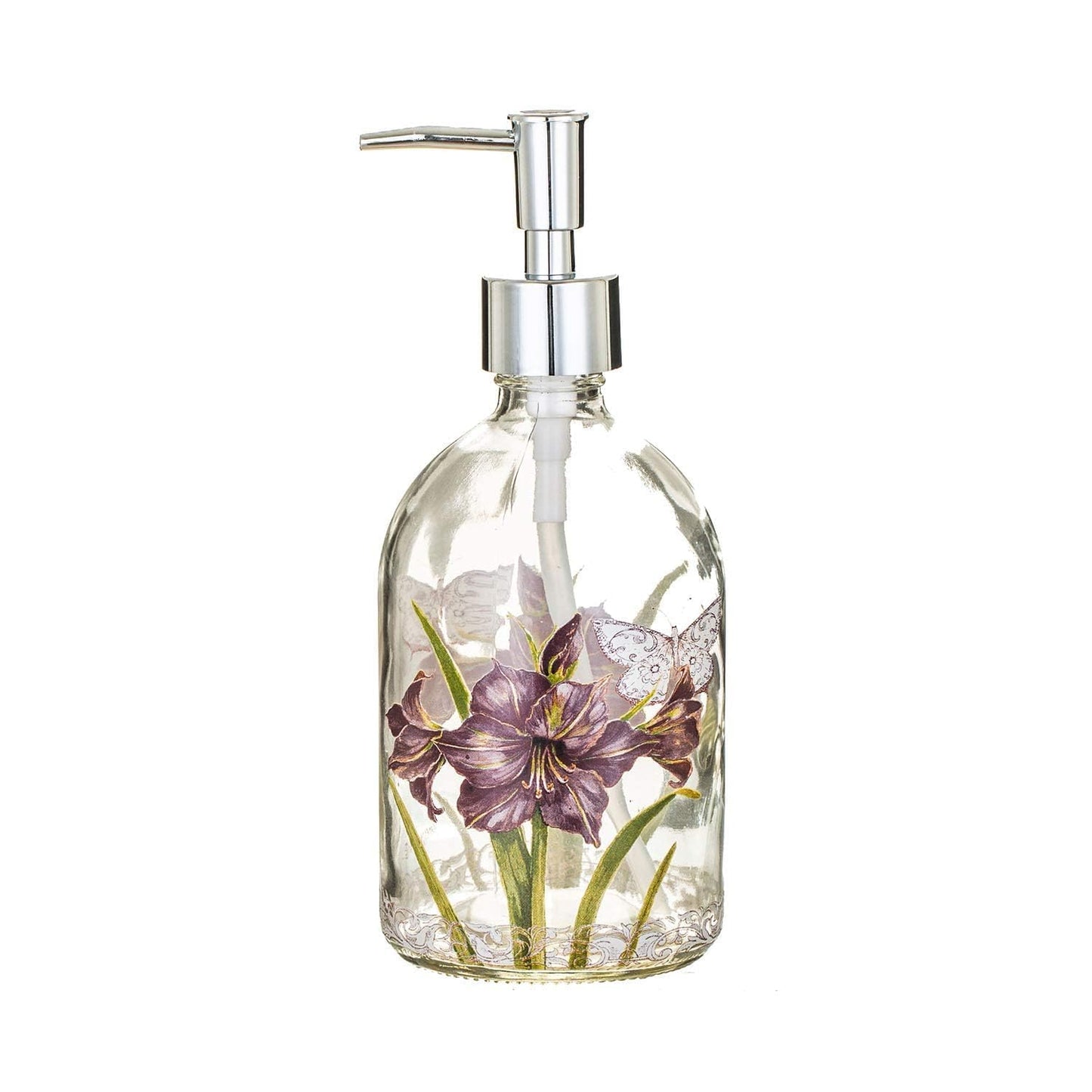 Topadorn Glass Soap Pump Dispenser Floral&Butterfly 17 oz.