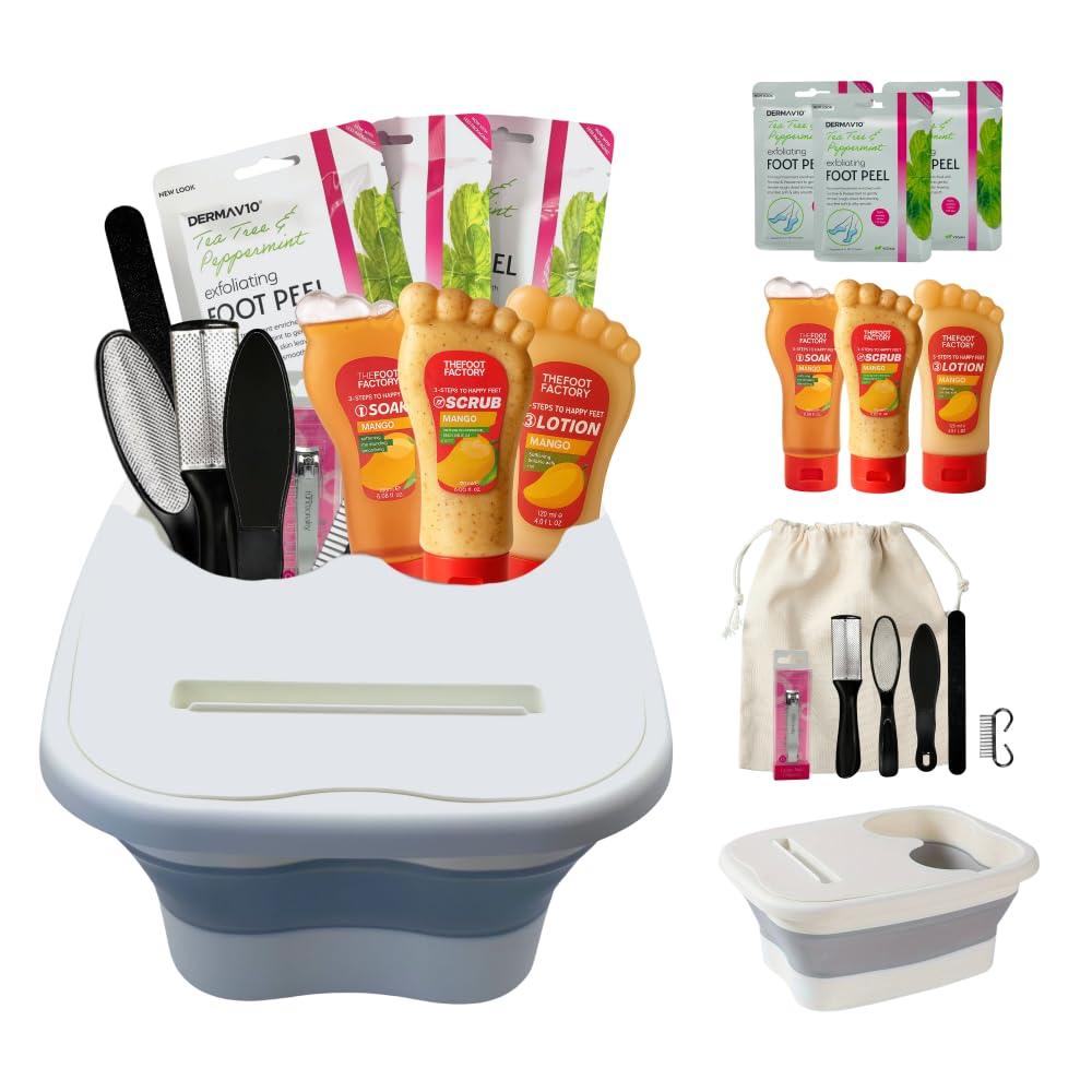 Foot Care Kit Premium Exfoliating Essentials Set with Foot Mask, Peel Mask, Spa Tools, Pedicure set for feet Bundle (Mango, One Size)