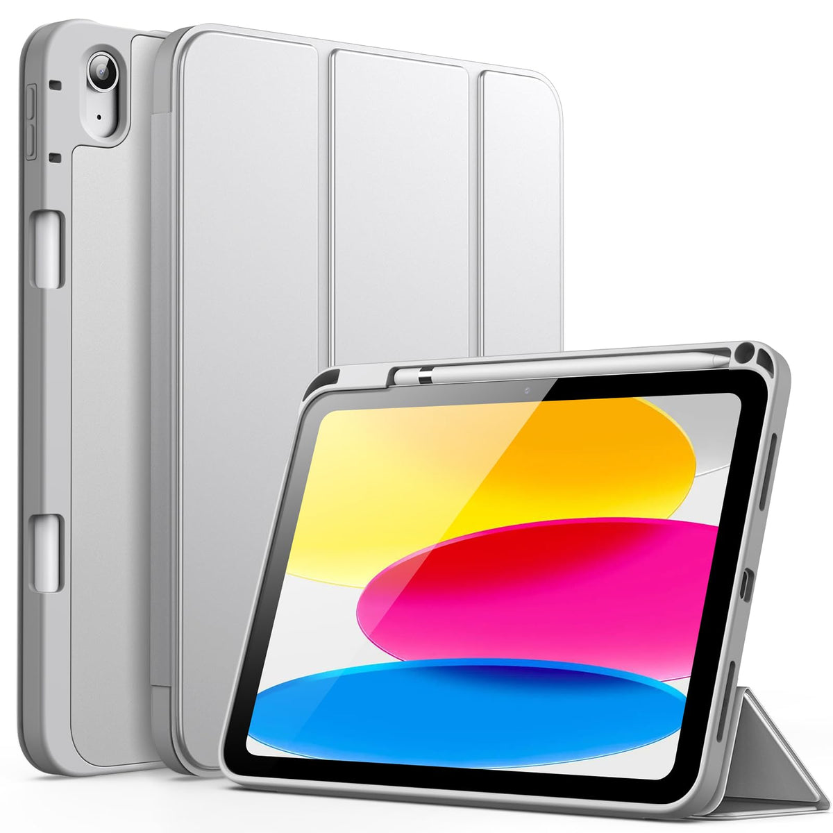 JETech Case for iPad (A16) 11th/10th Generation (2025/2022) with Pencil Holder, Slim Tablet Cover with Soft TPU Back, Auto Wake/Sleep (Silver)