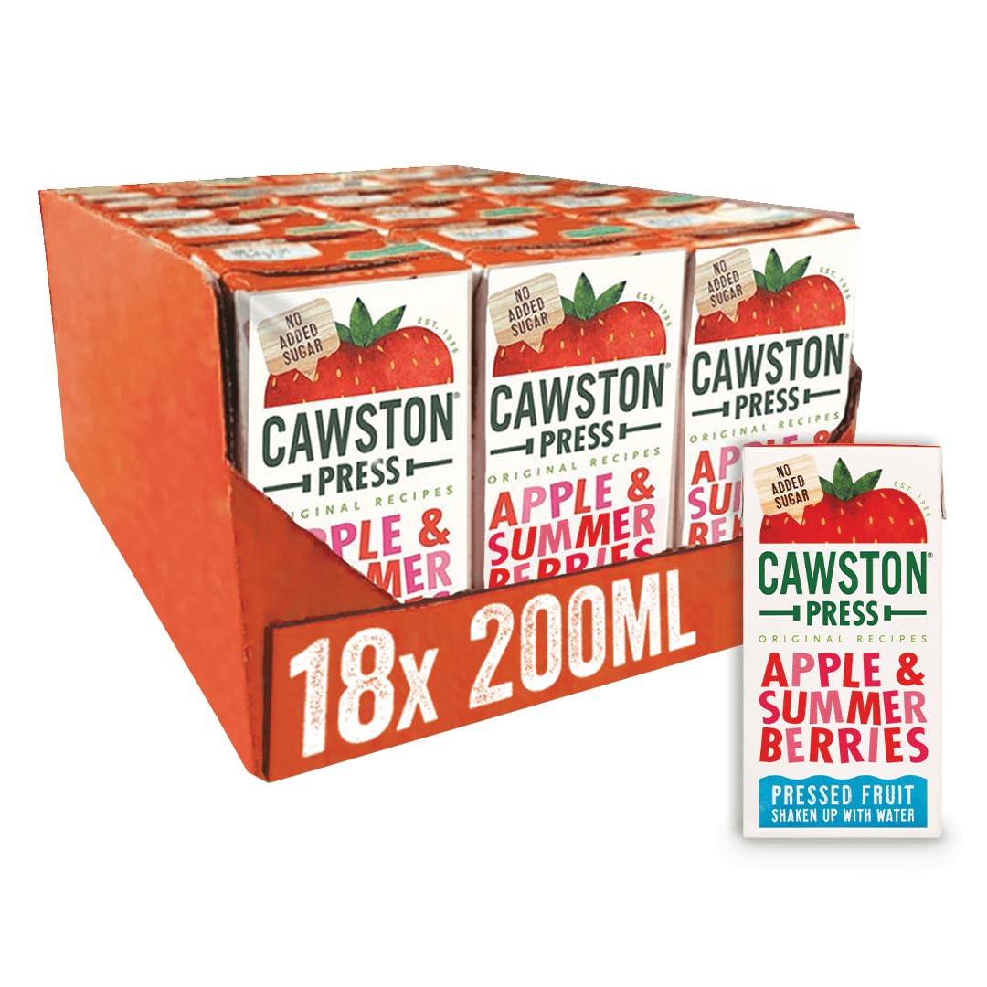 Cawston Press Fruit Water Kids Drink | Pressed Summer Berries Flavoured Water | 200ml x 18 Pack Berries & Apple Juice Cartons | School Approved ? No