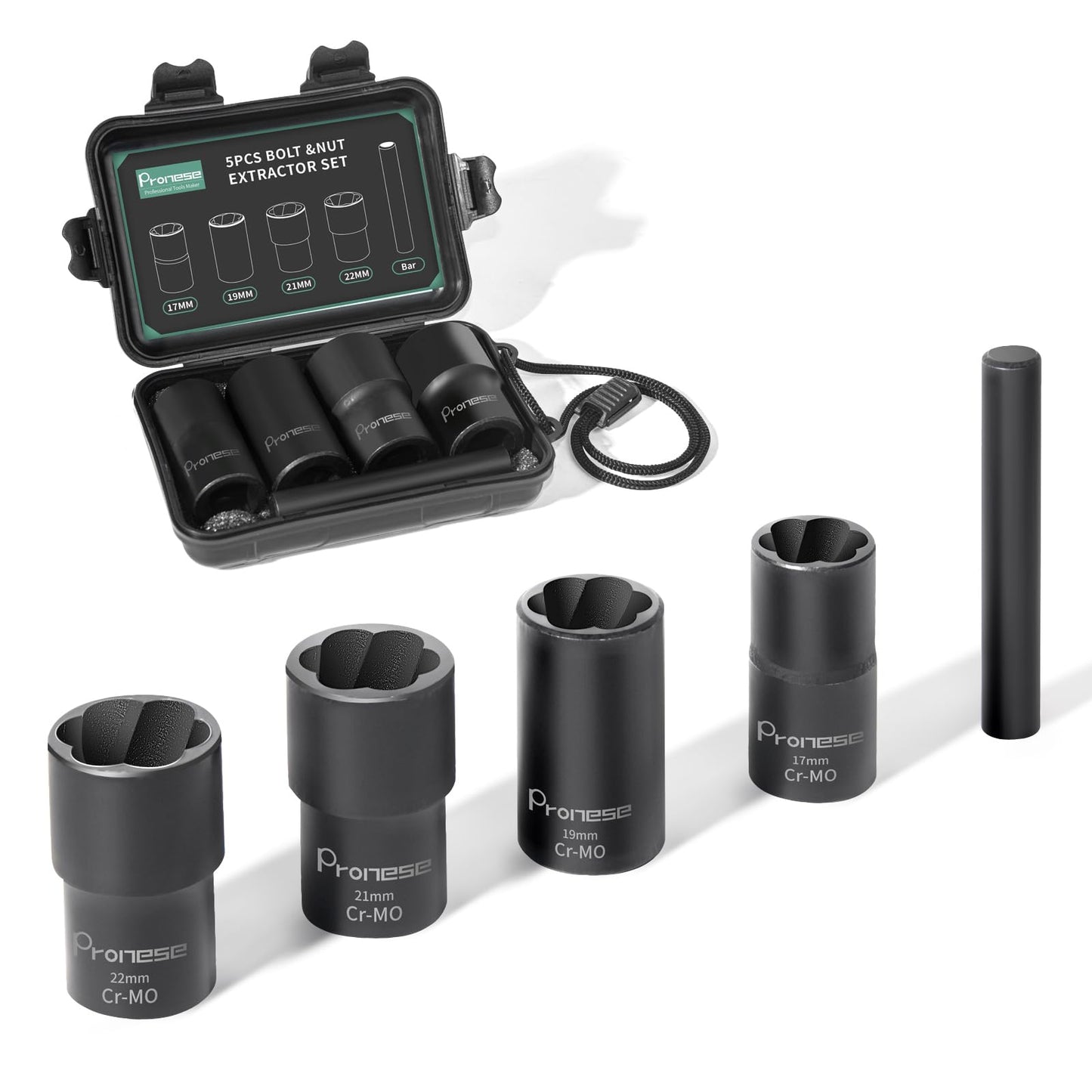 Pronese 1/2" Drive Twist Socket Set Wheel Nut Remover,Locking Wheel nut Removal Tool to Remover Damaged Rusted Lug Nut,Big Bolt Extractor Set 5Pcs