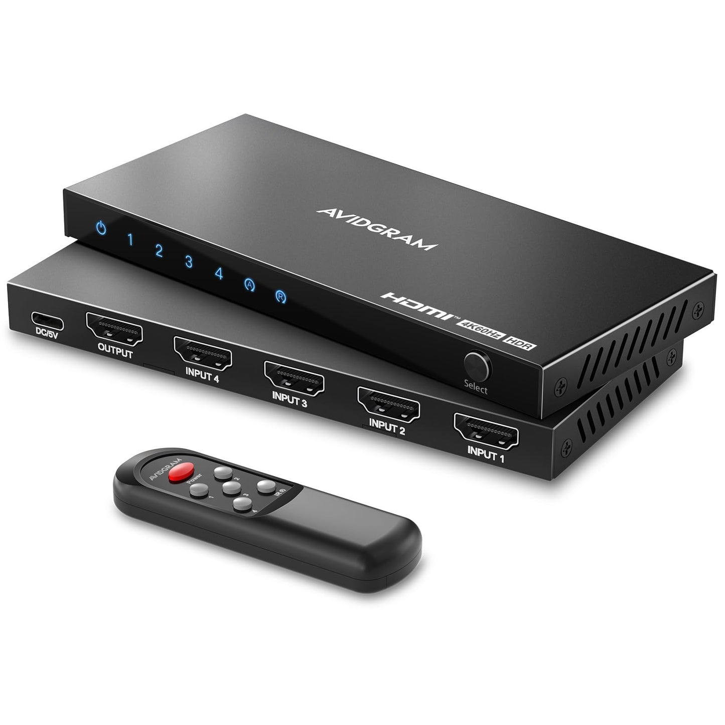 HDMI Switch 4 In 1 Out 4K 60Hz, AVIDGRAM 4 Port Switcher Splitter Selector Box with IR Remote Control Support HDCP 2.2 HDR10 3D 18Gbps, Compatible