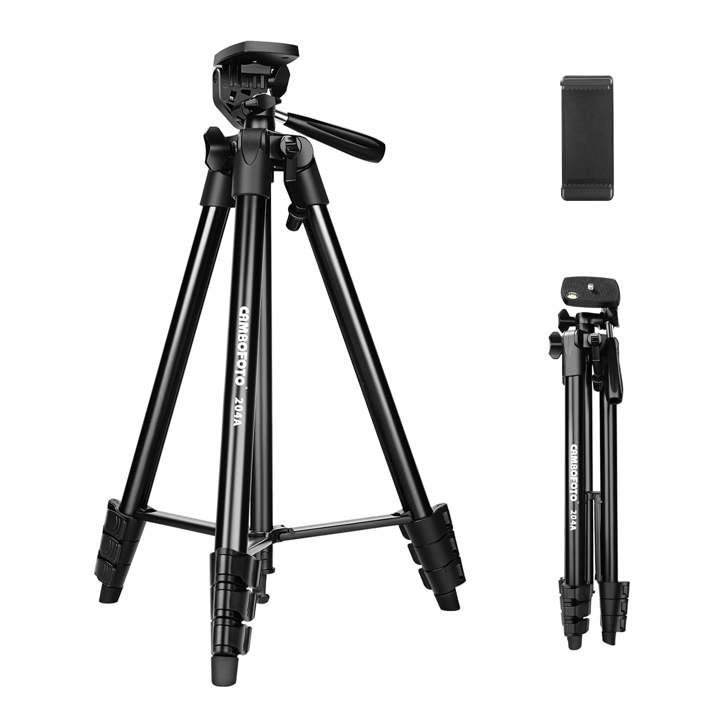 CAMBOFOTO Portable Tripod for Live Stream134cm/52.75in Aluminum Lightweight Tripod with Phone Holder for Camera and for iPhone and Other Android