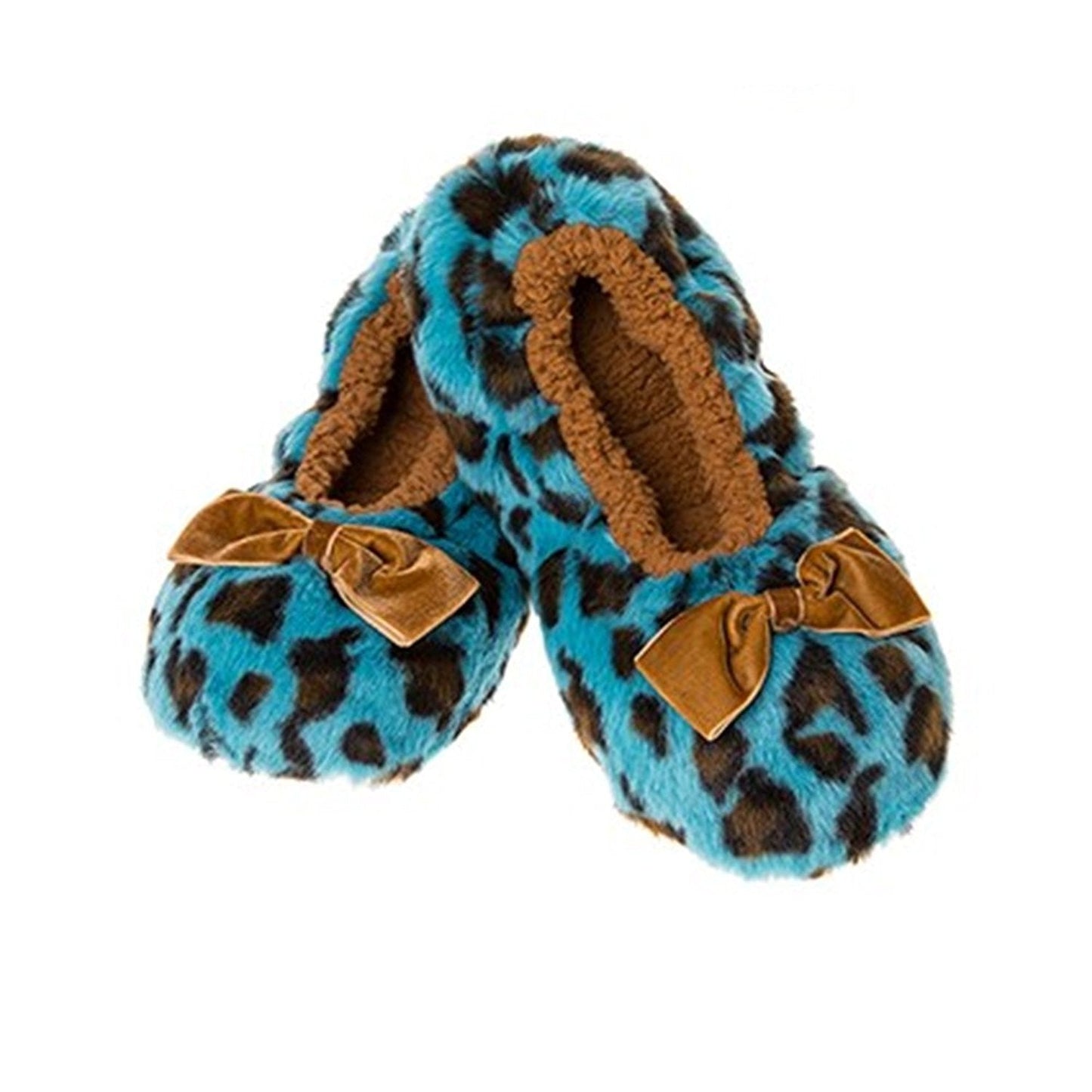 Deep Blue Leopard Animal Print Snoozies Soft Cosy Slippers