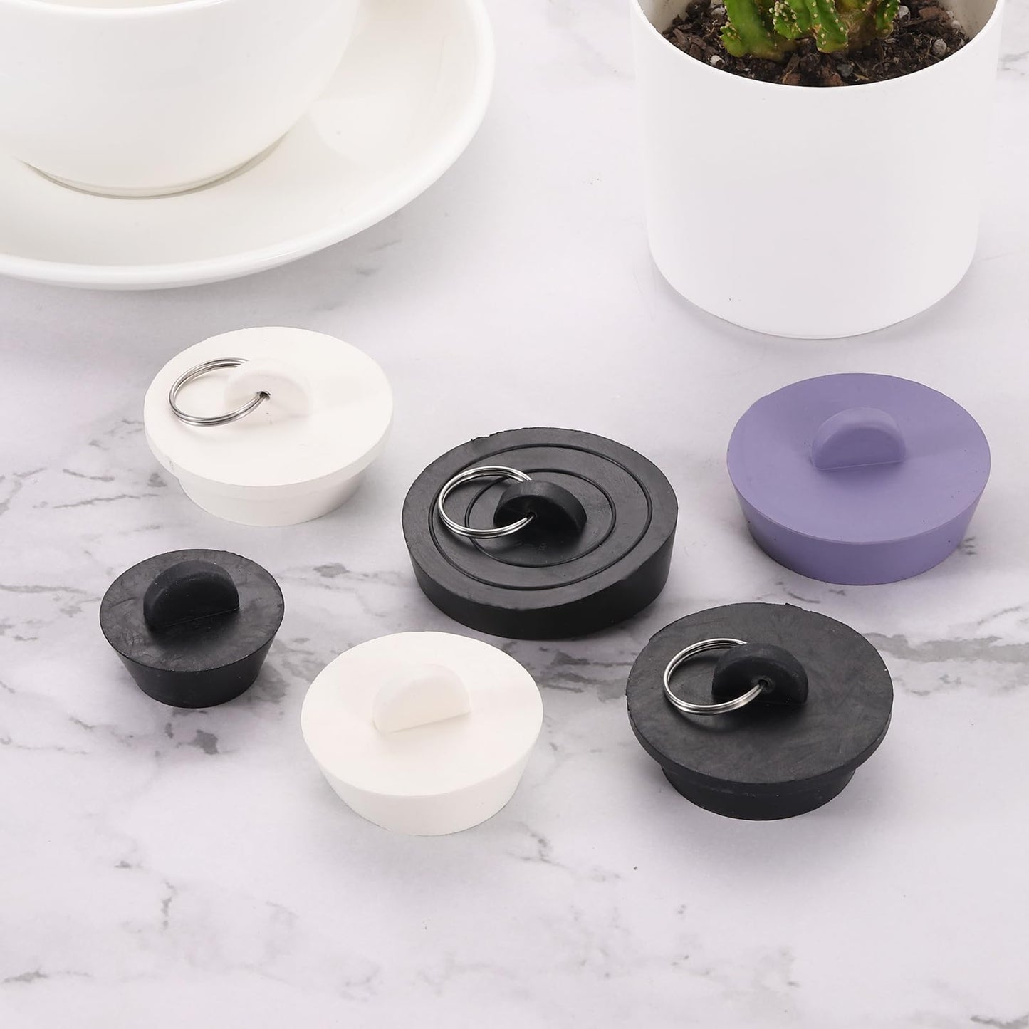 sourcing map 4pcs Rubber Drain Stopper with Hanging Ring, Bathtub Drain Plug Fits 2 Inch to 2-1/8 Inch, Rubber Sink Stopper Drain Plug for Bathtub