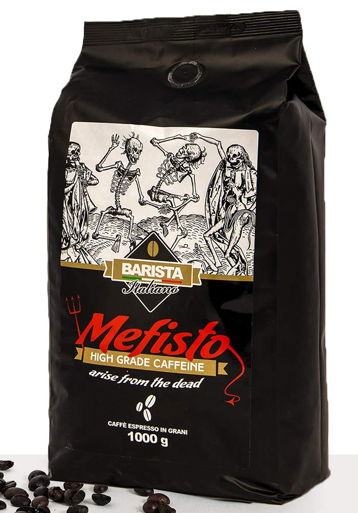 Barista Italiano | Mefisto - Dark Roast Extra Strong Coffee | High Grade Caffeine | 1KG Whole Coffee Beans