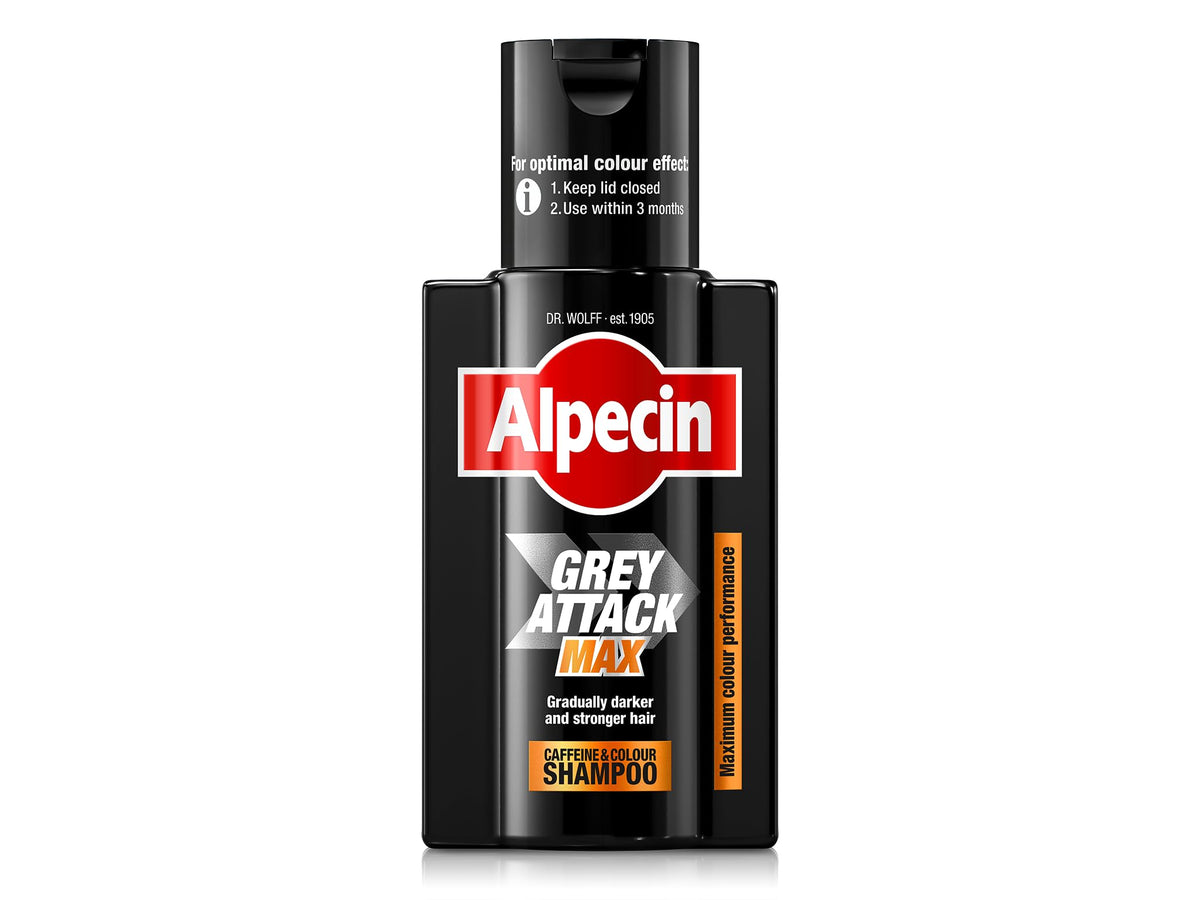 Alpecin Grey Attack MAX Caffeine & Colour Shampoo 1 x 200ml - Gradually Darker and Stronger Hair - Extra Strong Colour Performance - Against Thinning