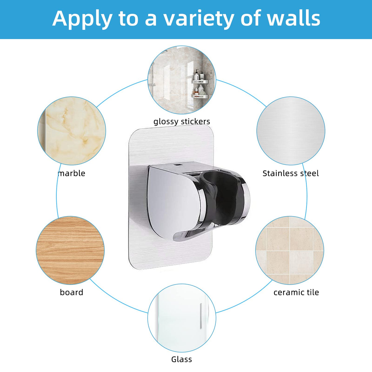 Esteopt Shower Head Holder, Strong Adhesive & Waterproof, 3 Angle Adjustable, ABS Material, Wall Mount, Silver